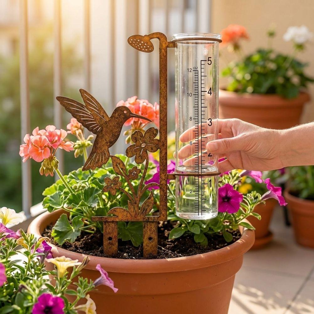 Freeze Proof Garden Rain Meter Vintage Flower Bird Yard Rainfall Monitor Bird Watching