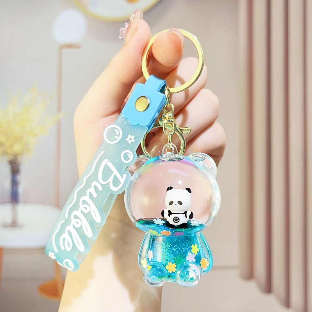 Creative Candy Bear Oil-Filled Keychain with Flowing Sand Pendant
