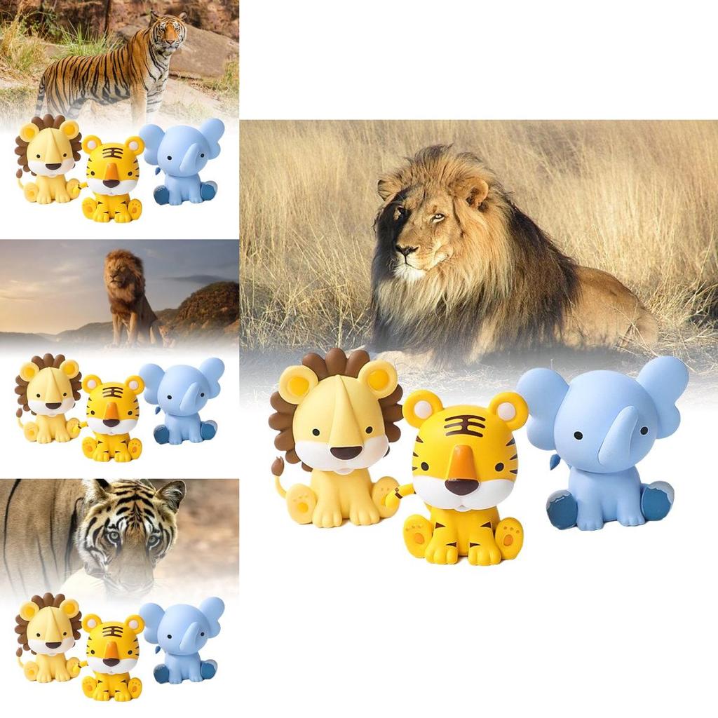 Adorable Pvc Animal Figurines Featuring Cute Tiger Lion And Elephant For Cake Decoration