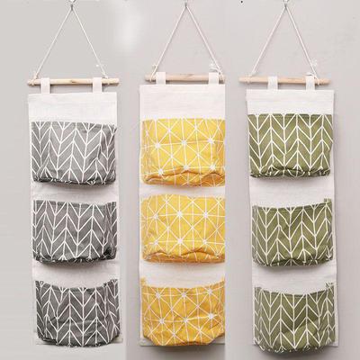 Borsa Portaoggetti da Parete Impermeabile in Cotone e Lino con Tre Tasche e Design Ramo d'Albero