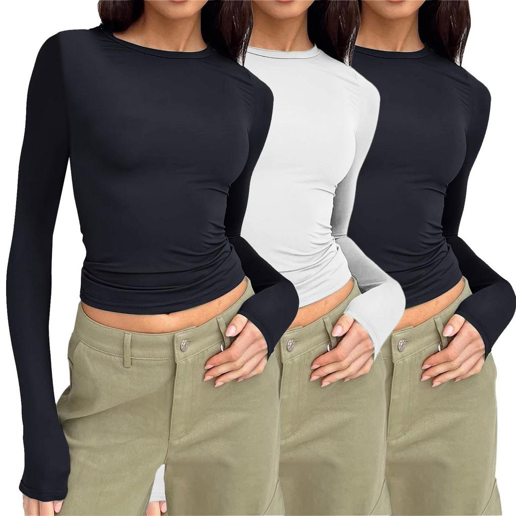 European and American Women's Casual Slim Fit Long Sleeve Pullover T-shirt Streetwear Set