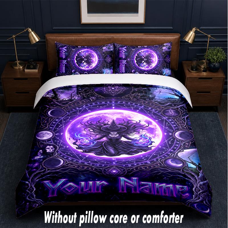 Set Biancheria da Letto 3 Pezzi Tema Magia Fantasy Testo o Nome Personalizzato, 1 Lenzuolo Sotto e 2 Federe Biancheria da Letto Personalizzata per la Casa