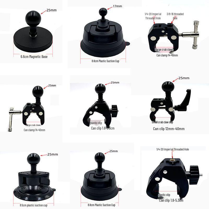 17mm Ball Head Magnetic Phone Holder with Aluminum Rod and Suction Cup Mount for Car