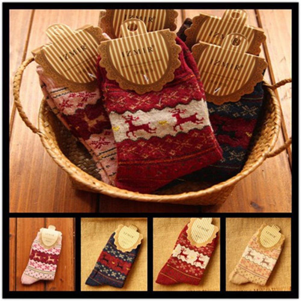 Women Men Warm Comfortable Christmas Wool Socks Deer Snow Flake