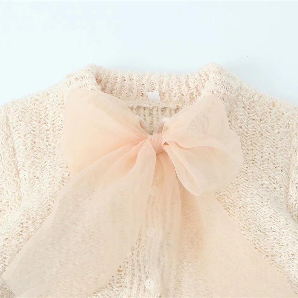 Spring 2025 Sweet Bow Brooch Transparent Knit Top for Women