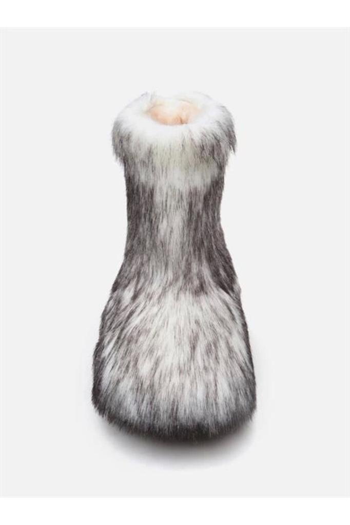 Moderne, stilvolle Damen-Modestiefel, Apreski-Stiefel, weiße Kunstpelzstiefel