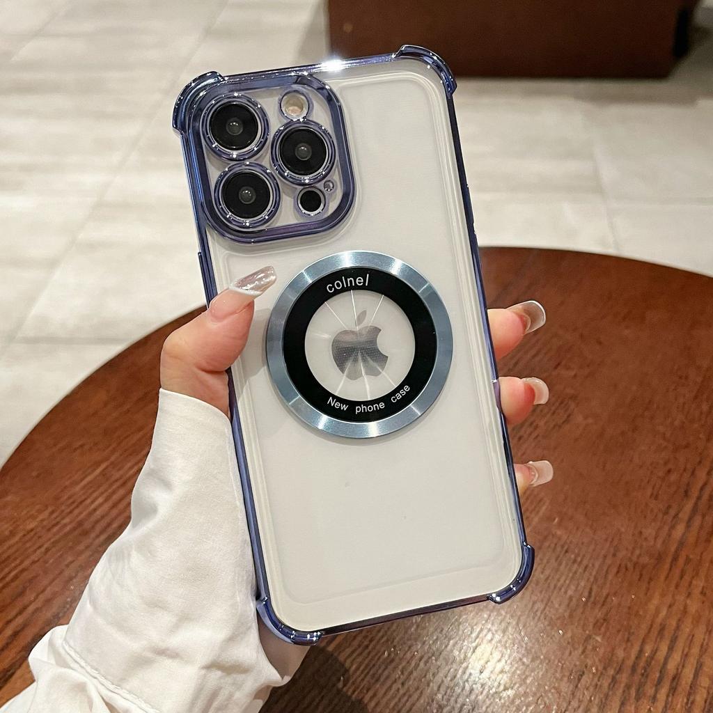 Four Corner Anti fall Plating Suitable for Apple 16PRO Double ring Magnetic Suction Mobile Phone Case IPhone15 14 Simple Protective Case
