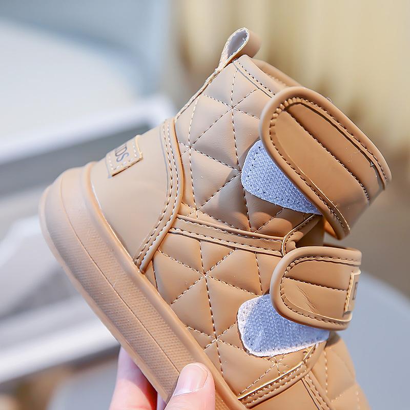 Winter Children's Plush Boot for Boys Girls Leather Plush Warm Snow Boots Drawstring Soft Soled Children Cotton Shoes