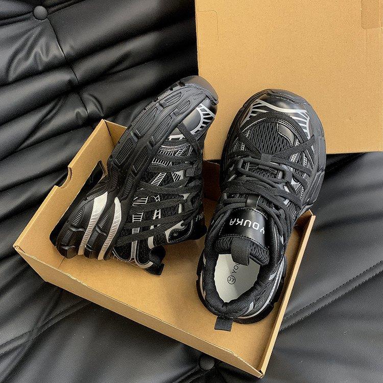 Leather platform dad shoes women's summer 2025 new mesh breathable shoes small height-increasing sports shoes autumn