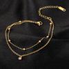 Kuziduocai 100% Stainless Steel New Fashion Jewelry 18K Gold-plated Minimalism 2-Layer Beading Zircon Charm Women Anklet Chain