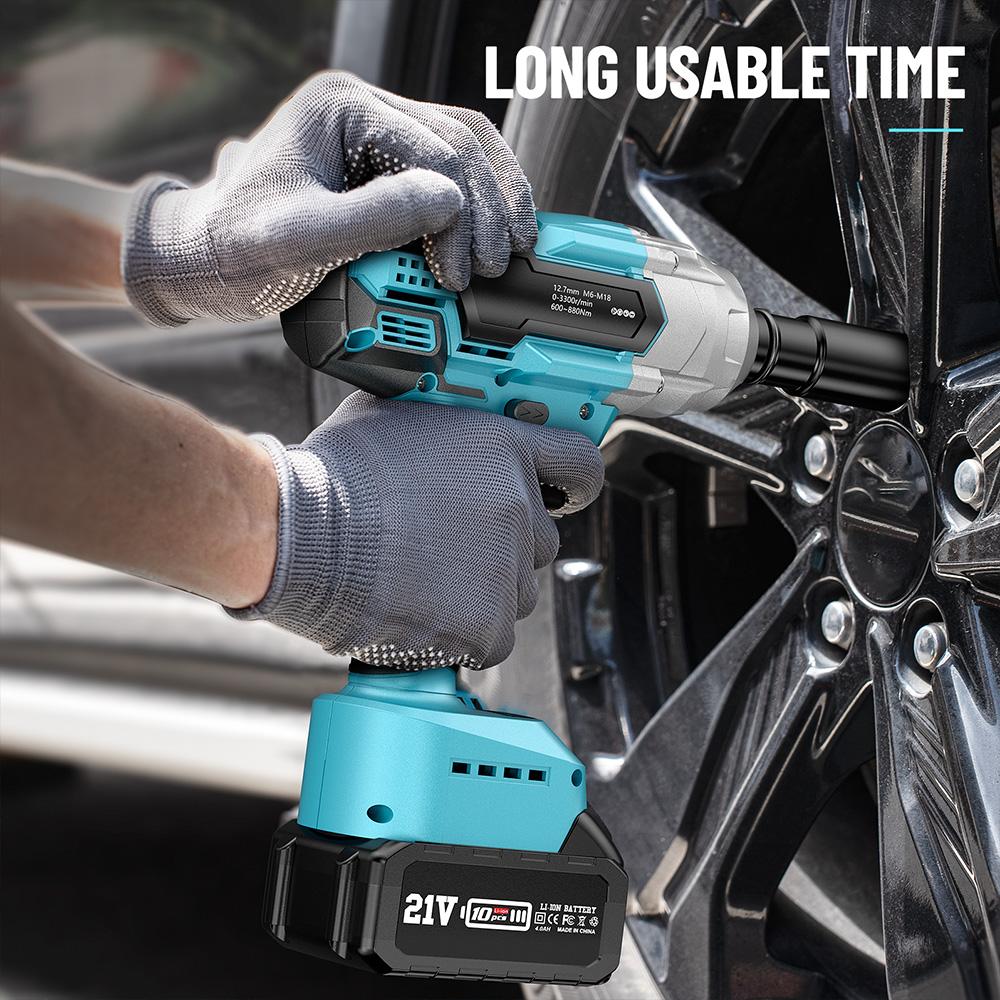 Seesii Cordless Impact Wrench 650N.m Torque Brushless Electric Wrench Power Tools with Sockets for Car Tire Disassembly Home DIY