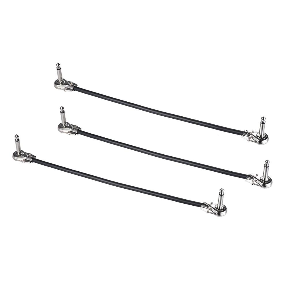 15cm/ 6in 30cm Guitar Effect Pedal Instrument Patch Cable 1/4" Silver Right-angle Plug Black PVC Jacket, 6-Pack