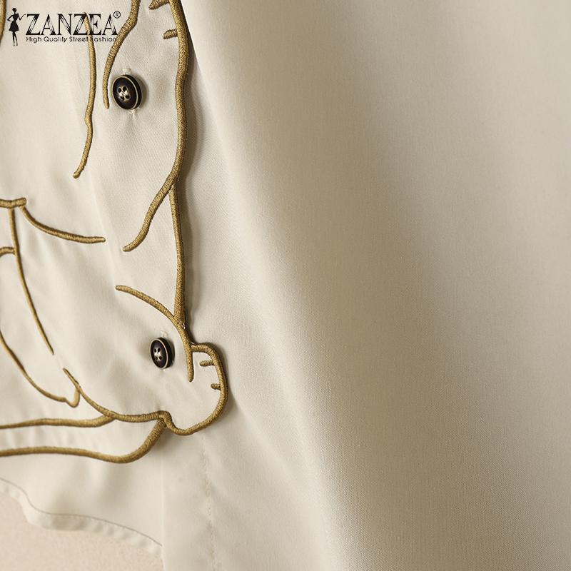 ZANZEA Women Casual Turn Down Collar Loose Short Sleeve Irregular Blouse