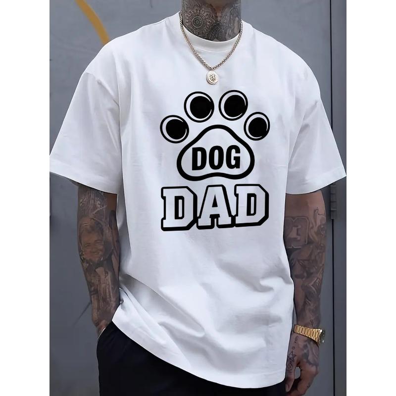 

Мужская футболка с графическим принтом лапы собаки Dog Dad - Черная повседневная футболка с коротким рукавом для любителей домашних животных, Комфортная, с круглым вырезом, Обычный крой, Машинная стирка S белый