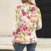 Women's Casual Fashion V-Neck Raglan Pleated Floral Print Long Sleeve Top