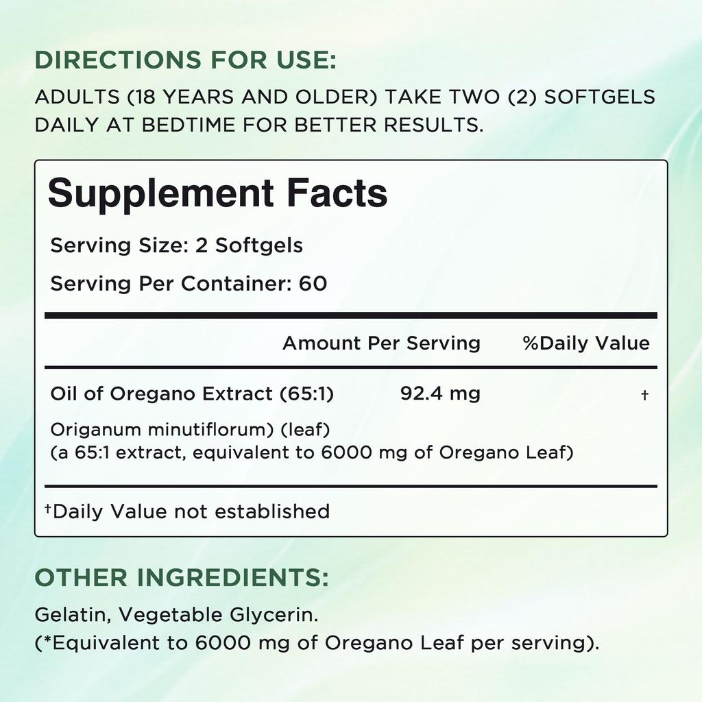 Capsule molli di olio di origano ad alta concentrazione, 6000 mg di estratti vegetali naturali, delicate e facilmente assorbibili, adatte sia per uomini che per donne.