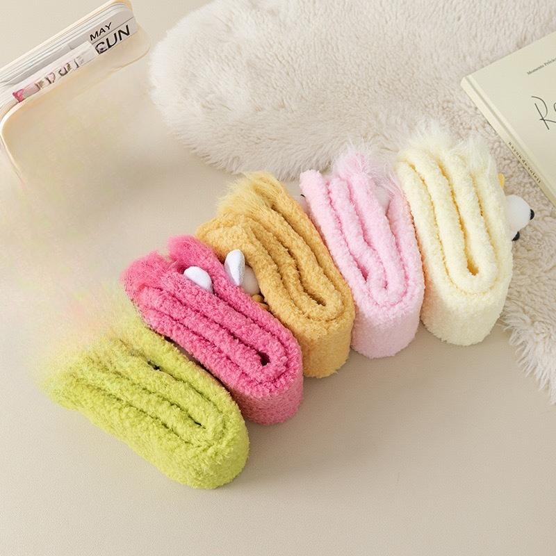 Ugly and Cute Socks, Girls' Fur Hoop Socks, Funny Girls' Socks, Mid-calf Socks, Coral Fleece Winter Warm Floor Socks
