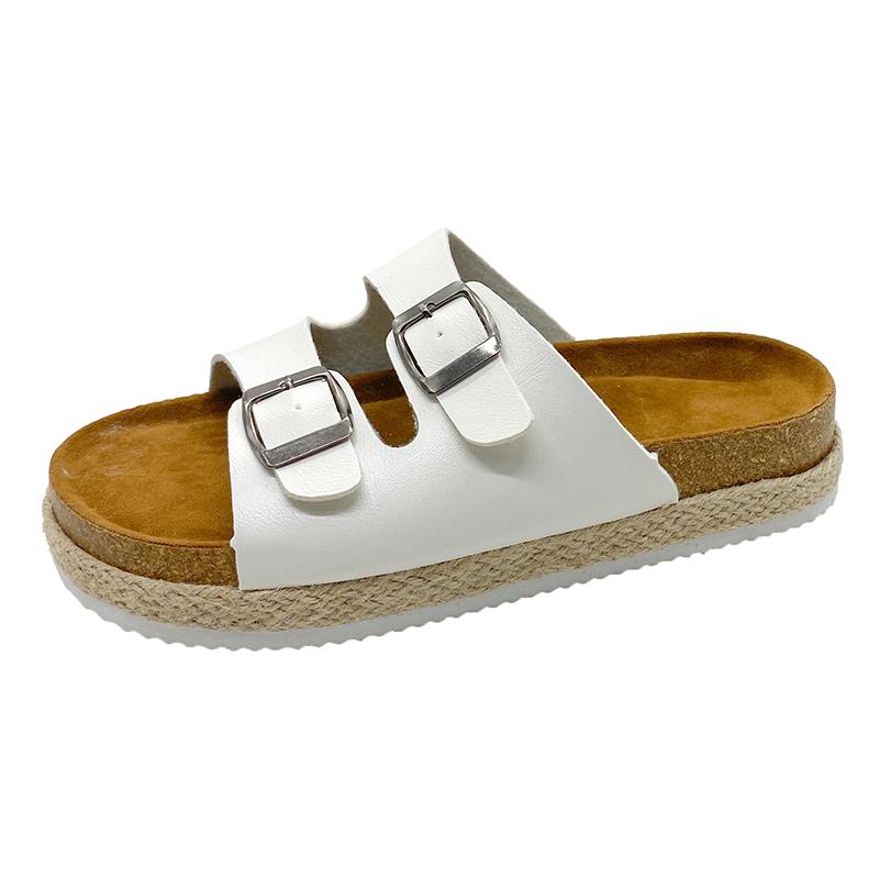 

мода Новые модные тапочки из пробкового плетения на толстой подошве нескользящие модные тапочки на толстой подошве на танкетке водонепроницаемая женская обувь на платформе 43 белый