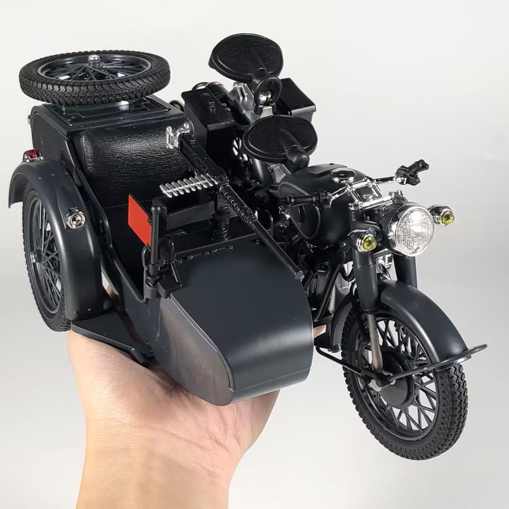 1:10 Alloy Retro Side Car Motorcycle Model Diecast Metal Classic Military Tricycle Motorcycle Model Birthday Gifts Boyfriend Kid