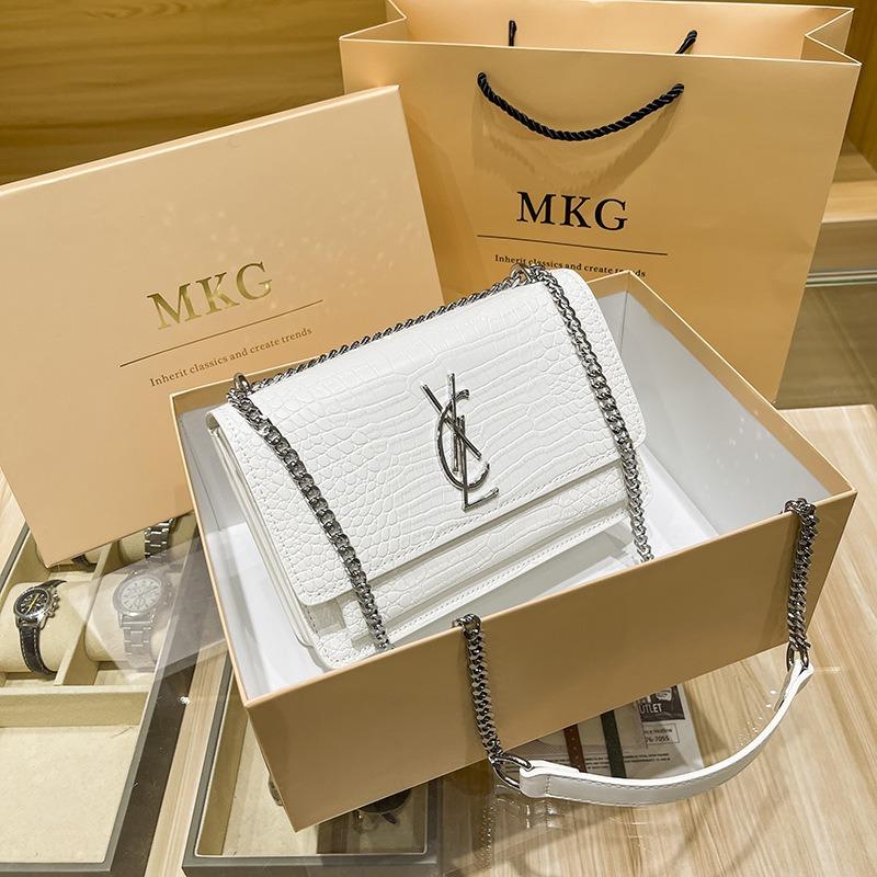 Leather Poplar Forest Small Square Bag, High-end Crocodile Pattern Soft Oblique Straddle Bag, Women's Versatile Shoulder Bag, Commuter Women's Bag