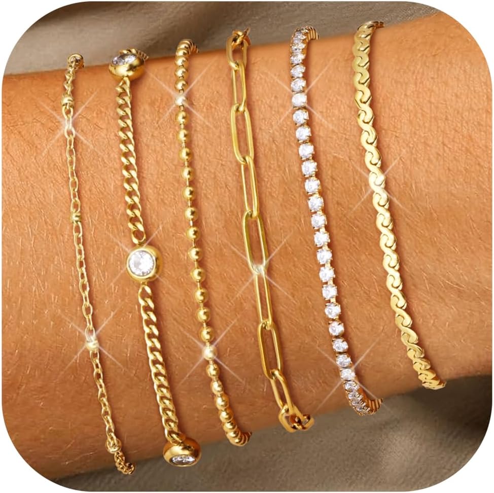 Bobisty Gold Plated Bracelet for Women Stainless Steel Stacking CZ/Link/Tennis/Bead Chain Ankle Bracelet Jewellery