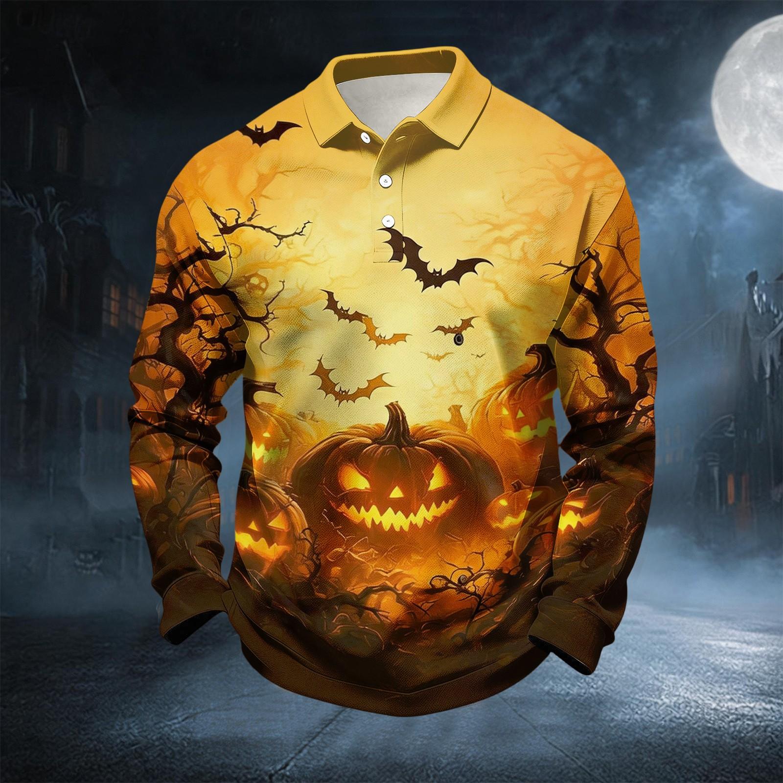 Men s Casual Long Sleeve Button Down Shirt for Halloween L