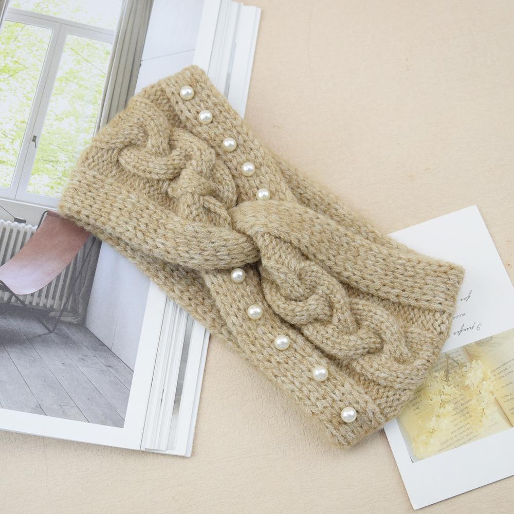 New Wide Cross Pearl Knitting Headbands For Woman Winter Warm Hairband Elastic Sports Headwear Girls Hair Band Hair Accessories