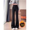 Plus Size Women's Black Fleece-Lined High Waist Micro-Flare Pants - Stretchy, Slimming, Bell Bottoms for Curvy Figures In Spring/Autumn.