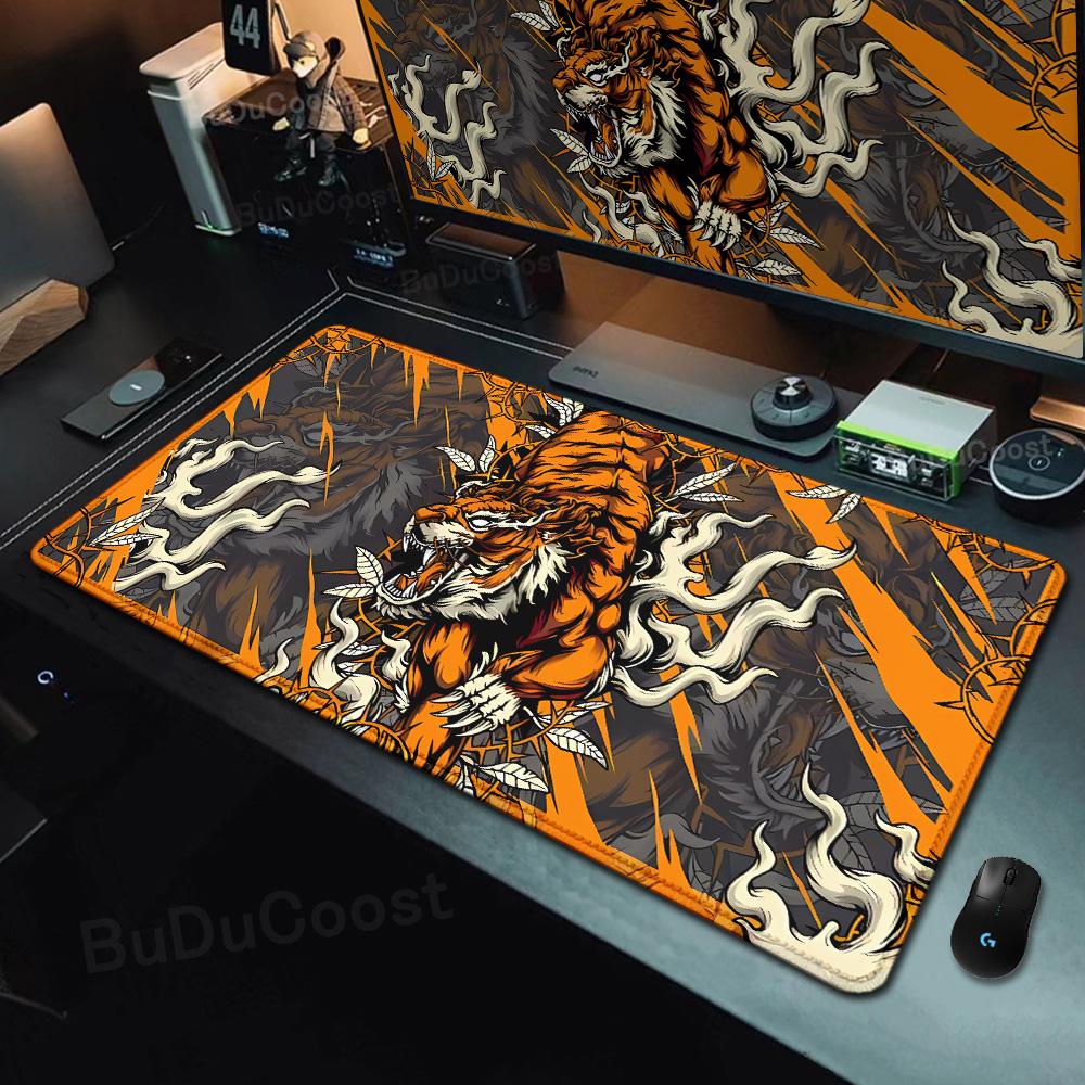 Anime Tiger Mouse Pad Large Size Laptop Computer Lock Edge Desk Mat Rubber Mousepad Gamer Carpet Gaming Accessories Keyboard Mat