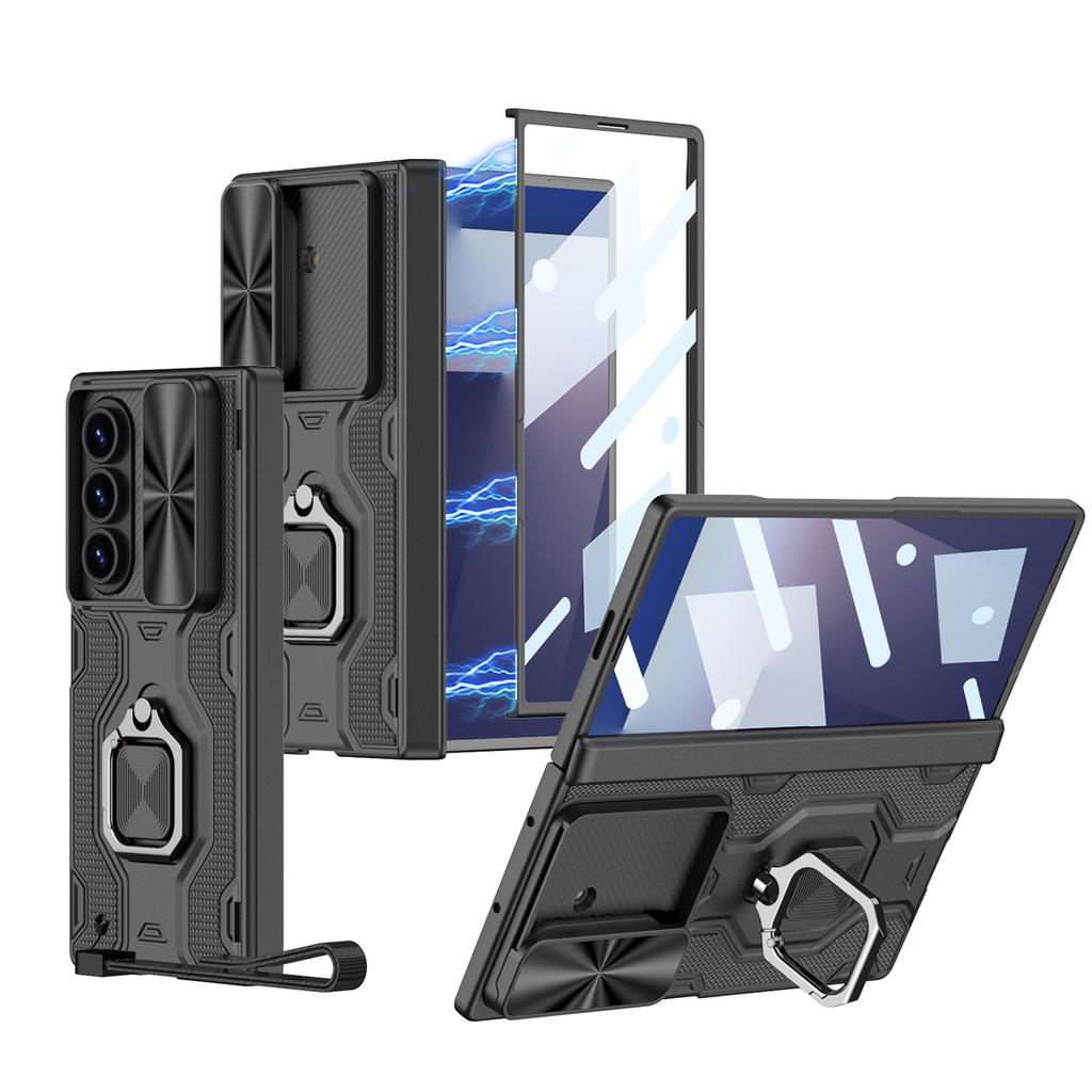 Suitable for Samsung ZFold7 Mobile Phone Case Folding Screen Shell Film Protective Case Magnetic Finger Ring Bracket Diamond Push Window Lanyard