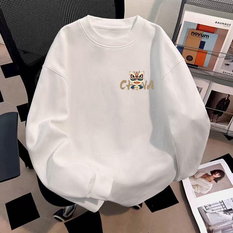 Men's American Retro Lion Hoodie – Thick, Loose, Versatile, Plus Velvet, Round Neck for Autumn/Winter