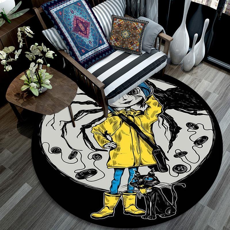 Coraline pattern round rug,Carpet Rug for Living Room Bedroom Playroom ,Non-slip Floor Mat,Holiday Gifts and Birthday Gifts.