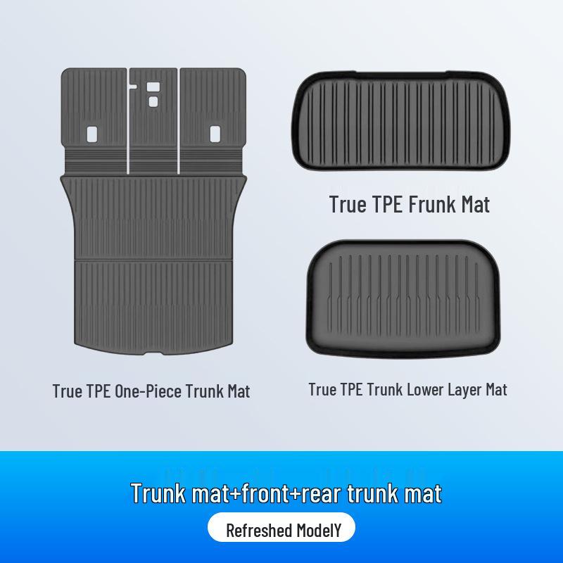 Tesla Model Y Trunk and Front TPE Mat Set - One-Piece Rear Tail Box Mat Accessory