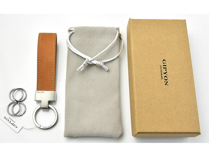 GIP Genuine Leather Car Keychain with Suede Cowhide Rope Key Ring Gift