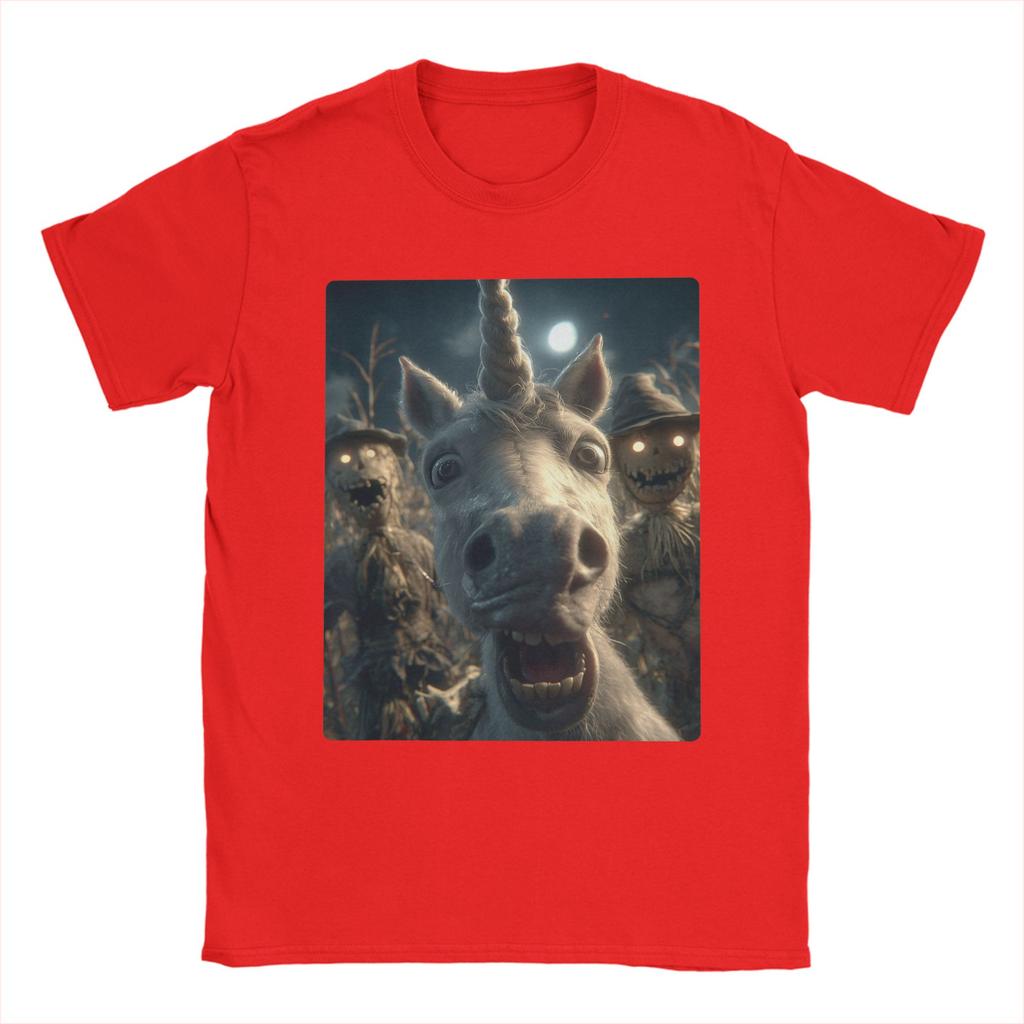 Selfie Funny Unicorn Scarecrows Men T Shirt Halloween Scary Funny Tee Short Sleeve Round Neck T-Shirt Cotton 6XL Merchandise