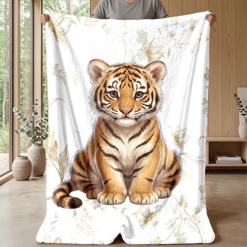 Tiger Bathing In Flowers Theme Blanket Lightweight Warm Flannel Blanket Decorative Throw Blanket for Home Decoration