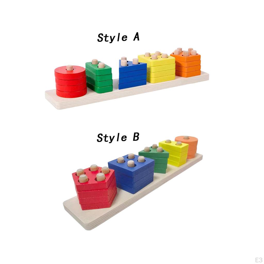 Wooden Shape Sorter Color Recognition Blocks Board Game Educational Montessori Matching