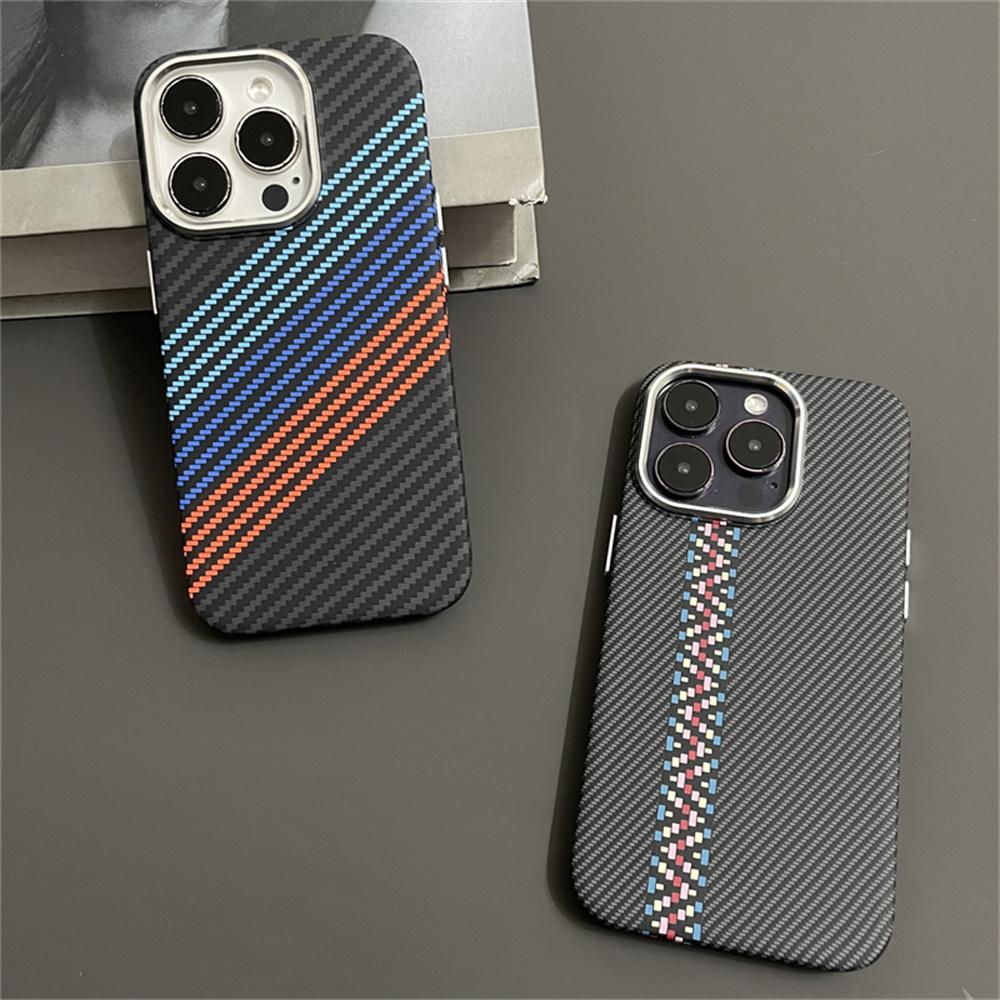 Luxury Magnetic Carbon Fiber Kevlar Pattern for Magsafe Case for iPhone 15 14 Plus 13 12 11 Pro Max Camera Protection PC Cover