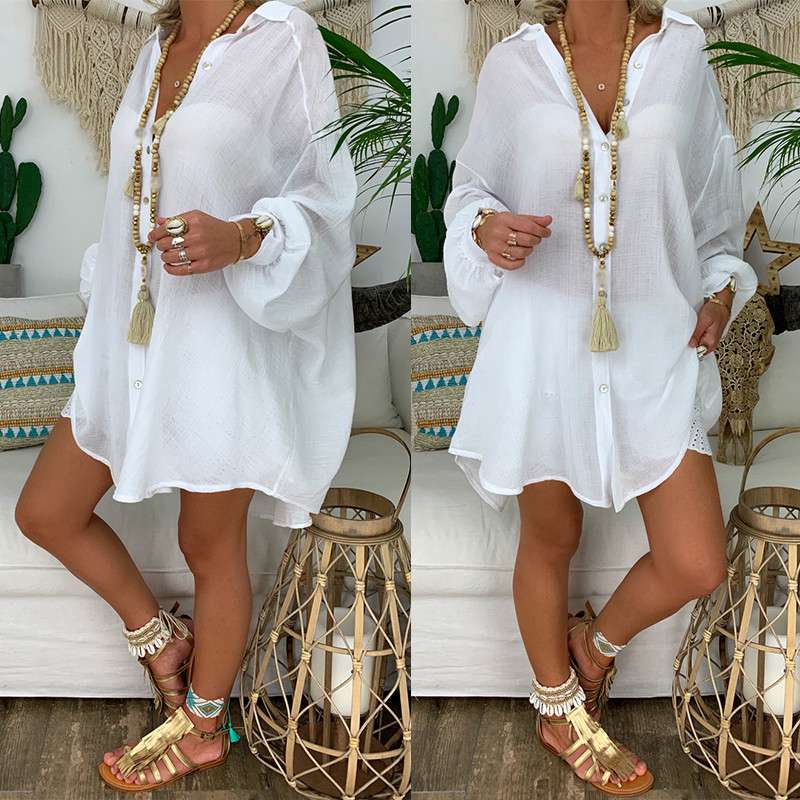 Blouses Shirts Long Sleeve Womens Tops Button Down Loose Casual Cotton Plus Size Women White