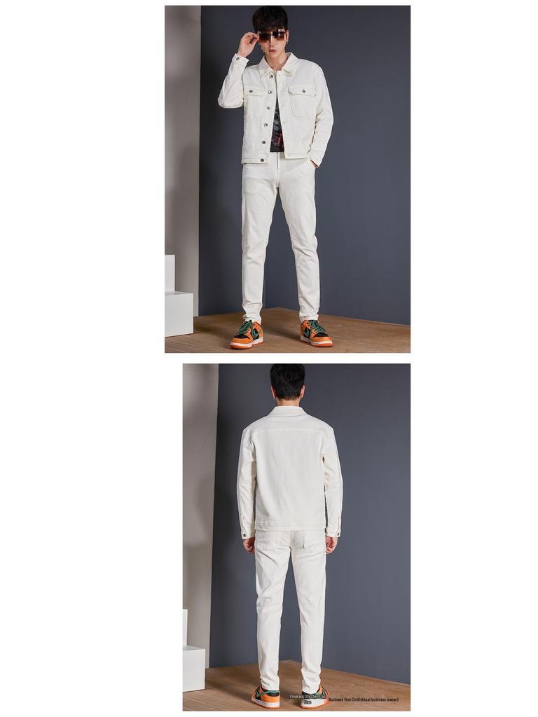 Men's Slim Fit Denim Suit - New Korean Style Jacket & Pants Set for Spring/Autumn