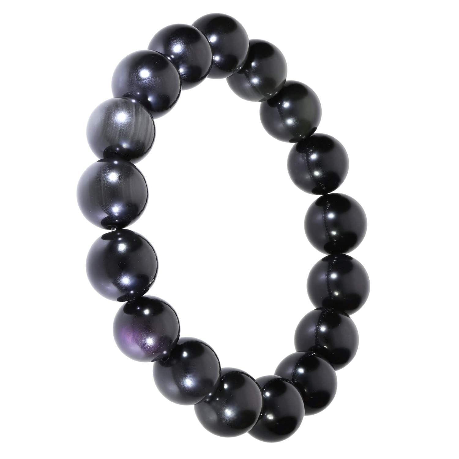 

[Shinjuku Gin no Kura] Obsidian Bracelet, 12mm, 18.5cm (Men s L, Women s LL) Obsidian Natural Stone Power Stone Bracelet Prayer Beads