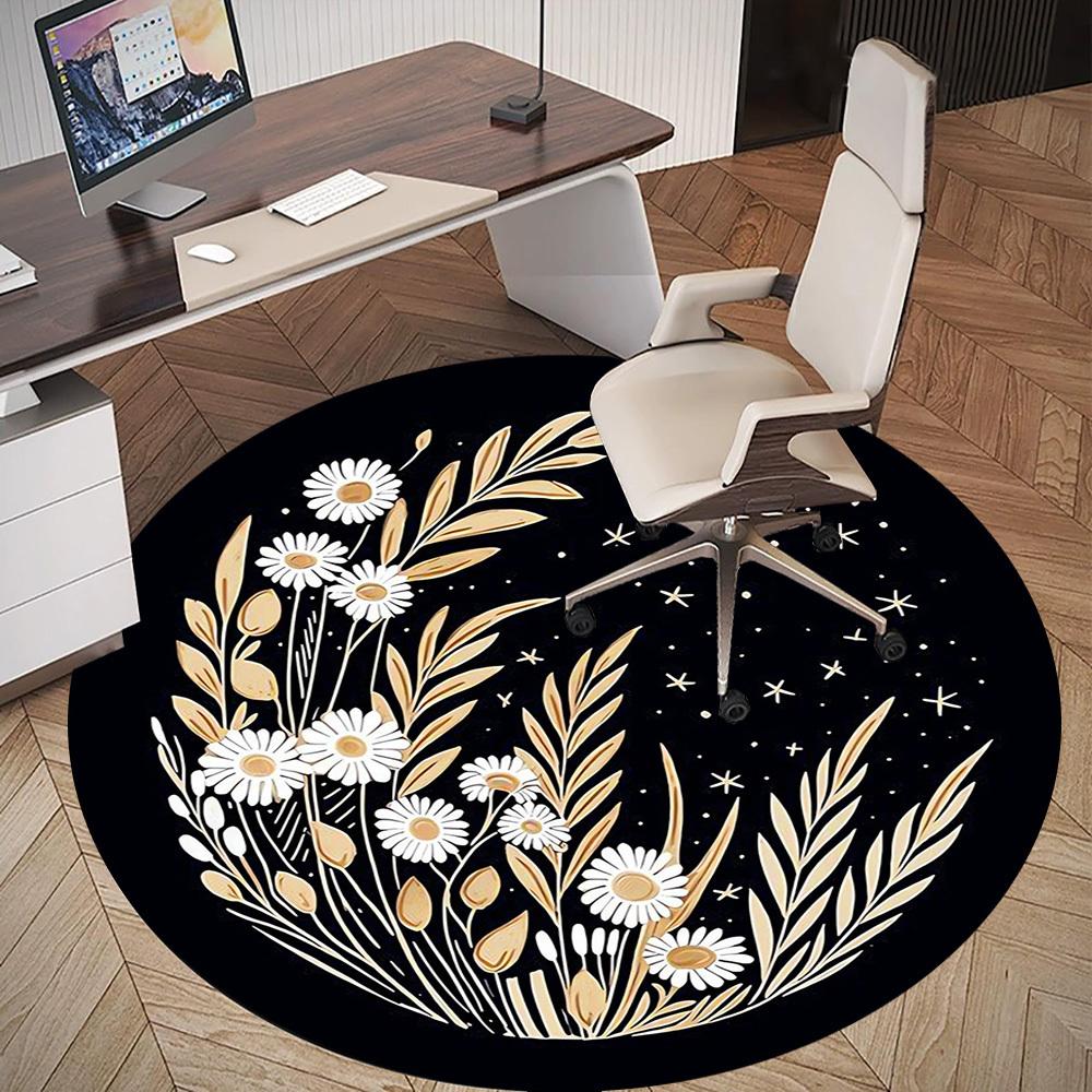 1pc Flowers Night Round Chair Mat Area Rug - Non-Slip, Floor Mat for Office, Bedroom, Home Decor Christmas Gift-1002364