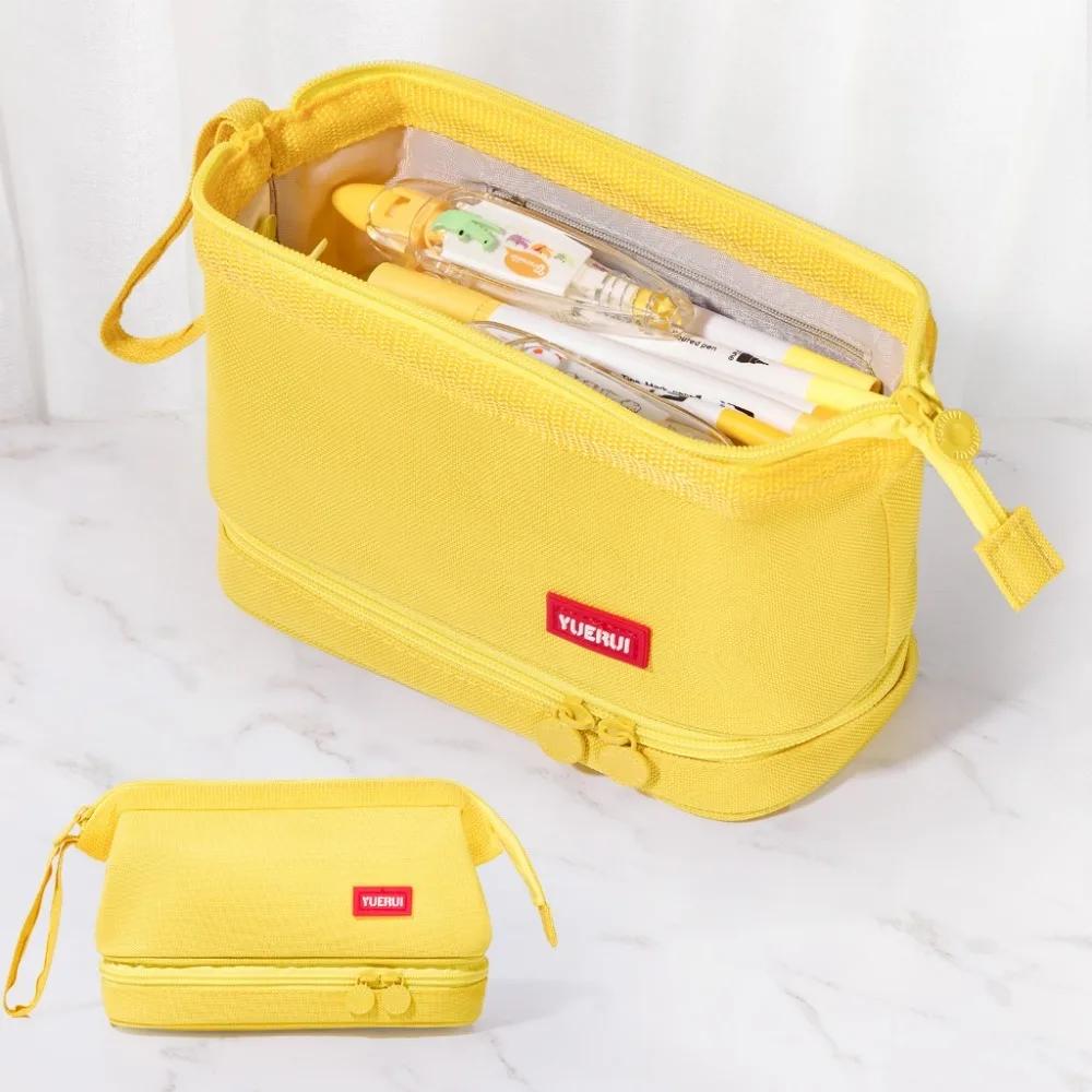 Simple Oxford Cloth Pencil Bag Double-layer Multifunctional Stationery Bag Portable Large Capacity Pen Case Gift