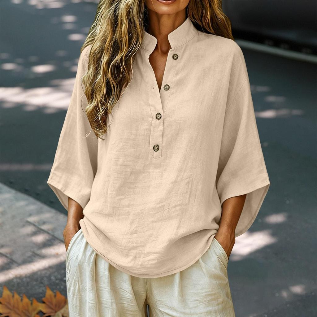 Bluse Leichte Baumwolle Set Knopfleiste Lässig Große Größen Oberteile Atmungsaktiv Ausgeh-Oberteile für Damen Kleidung für den Alltag Lounge Wear