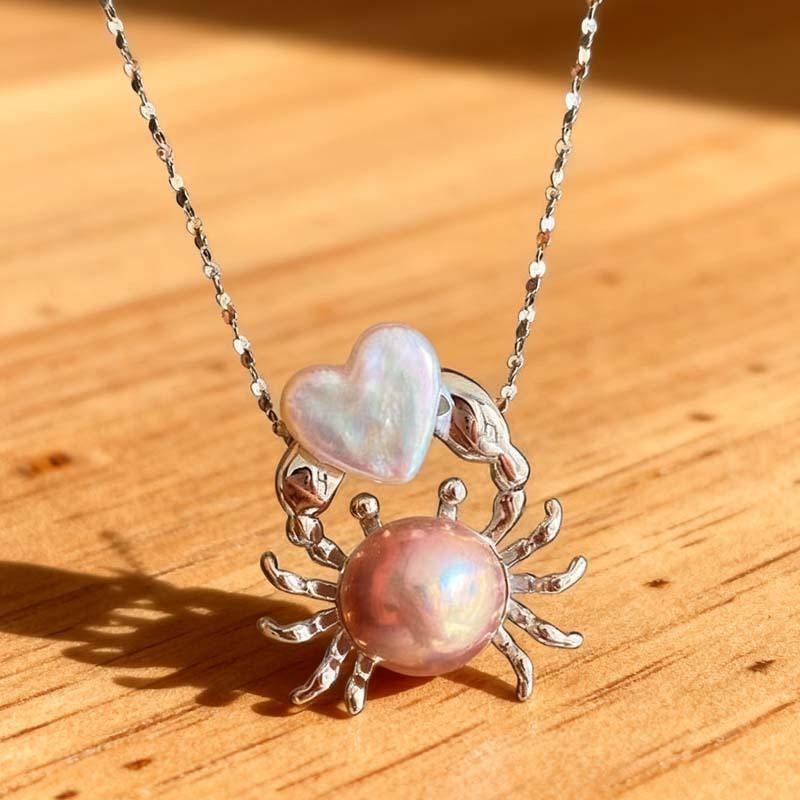 Fashion Pink Pearl Crab Shape Pendant Necklace for Women Party Dress Up Charms Elegance Woman Dangle Choker Jewelry Gifts