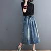 Frühling Sommer Kunst Retro Stickerei Elastische Taille Denim Rock frauen Große