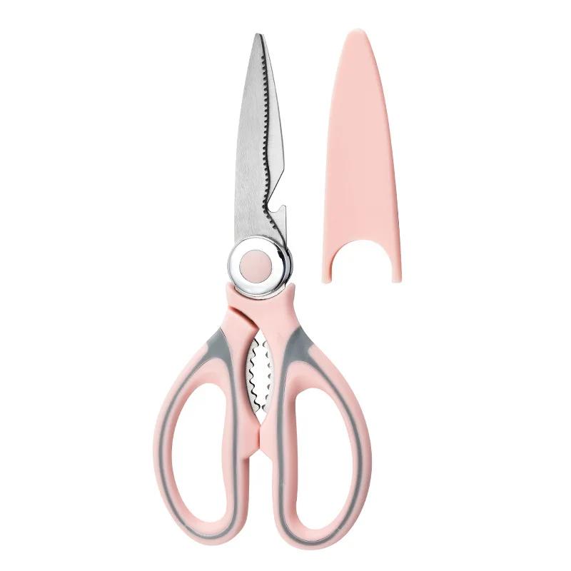 Stainless Steel Kitchen Scissors Multifunctional Household Chicken Bone Scissors With Lid Can Be Opened To Clip Walnuts
