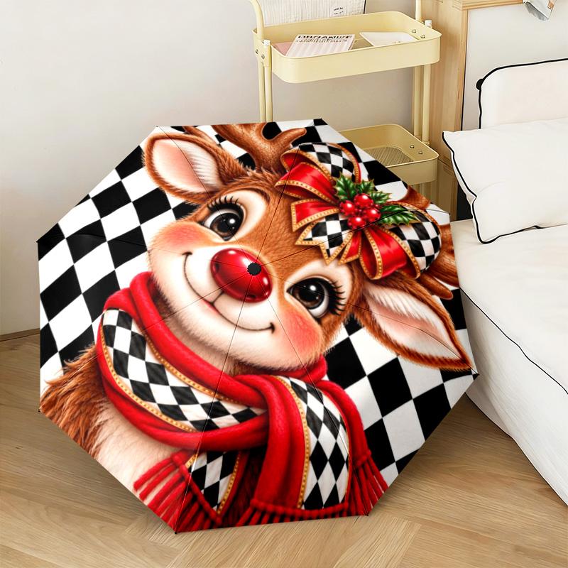 Christmas gifts, bells, Santa Claus, snowman, Christmas tree umbrella, home essential, wrought iron tri-fold portable all-season outdoor umbrella H26