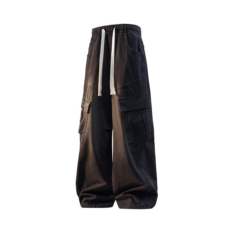 

Summer Men s Black Multi Pocket Cargo Pants Baggy Wide Leg Casual M чорний