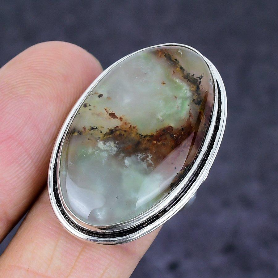 Chrysoprase Gemstone Handmade 925 Sterling Silver Jewelry Ring Size 8 F1q84